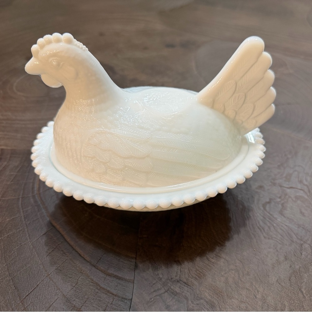White Milk Glass Hen on Nest Covered Dish